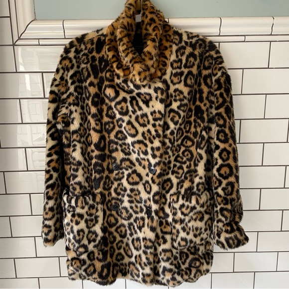 Faux fur leopard coat - sz small - Picture 3 of 7